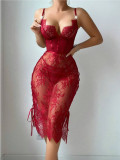 Women’s Sexy Red Lace Up Strap Bodycon Dress Lingerie