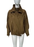Women’s Fall Winter Trendy Suede Double Turndown Collar Jacket