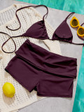 Women’s Halter Neck Triangle Bikini Top and Square Leg Beach Shorts Two Piece Swimsuit