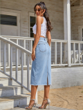 Women’s High Waist Raw Hem Slit Asymmetrical Denim Skirt