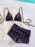 Women’s Halter Neck Triangle Bikini Top and Square Leg Beach Shorts Two Piece Swimsuit