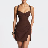 Women’s Fall Sexy Strap Sleeveless Criss Cross Low Back Slit Dress