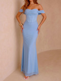 Women’s Summer Sexy Mesh Off Shoulder Slim Waist Maxi Dress