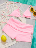 Women’s Halter Neck Triangle Bikini Top and Square Leg Beach Shorts Two Piece Swimsuit