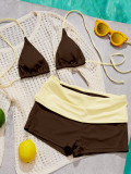 Women’s Halter Neck Triangle Bikini Top and Square Leg Beach Shorts Two Piece Swimsuit