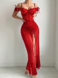 Women’s Sexy Lace Slit Bodycon Maxi Nightdress Lingerie