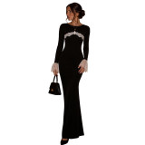 Women’s Fall Round Neck Long Sleeve Lace Patchwork Bodycon Dress