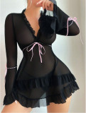 Women’s Sexy Lace Mesh Polka Dot Nightdress Lingerie