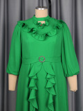 Women’s Plus Size Chiffon Stand Collar Lantern Sleeve Slim Waist Flared Maxi Formal Party Dress