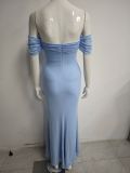 Women’s Summer Sexy Mesh Off Shoulder Slim Waist Maxi Dress