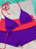 Women’s Halter Neck Triangle Bikini Top and Square Leg Beach Shorts Two Piece Swimsuit