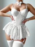 Women’s Sweet Bow Lace Bra and Panty Four Piece Lingerie Set
