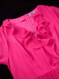 Women’s Fashion Solid Color V Neck Short Sleeve Cascading Ruffle Chiffon Pleated Dress