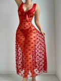 Women’s Sexy See Through Strap Mesh Long Dress Lingerie