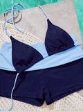 Women’s Halter Neck Triangle Bikini Top and Square Leg Beach Shorts Two Piece Swimsuit