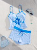 Women’s Ocean Floral Print Tank Top and Shorts Two Piece Swimsuit