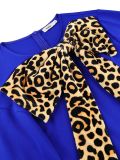 Women’s Fall Winter Lace Up Patchwork Leopard Print Bell Sleeve Bodycon Party Dress
