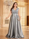 Women’s Plus Size Long Sleeve V Neck Elegant Formal Party Maxi Dress
