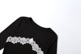 Women’s Fall Round Neck Long Sleeve Lace Patchwork Bodycon Dress