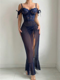 Women’s Sexy Lace Slit Bodycon Maxi Nightdress Lingerie