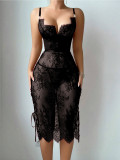 Women’s Sexy Red Lace Up Strap Bodycon Dress Lingerie