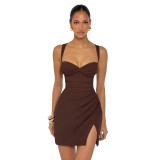 Women’s Fall Sexy Strap Sleeveless Criss Cross Low Back Slit Dress