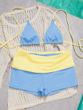 Women’s Halter Neck Triangle Bikini Top and Square Leg Beach Shorts Two Piece Swimsuit