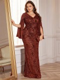 omen’s Plus Size Long Sleeve Sequin Slim Fit Mermaid Formal Party Dress