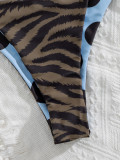 Women’s Reversible Polka Dot Tiger Print Halter Neck Lace Up Two Piece Swimsuit