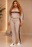 Women Stand Collar Long Sleeve Top and Wide Leg Pant Casual Two Piece Set