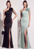 Women One Shoulder Beaded Floral Split Formal Party Maxi Evening Dress Women One Shoulder Beaded Floral Split Formal Party Maxi Evening Dress