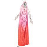 Women Gradient Sleeveless Ruched Halter Neck Casual Dress