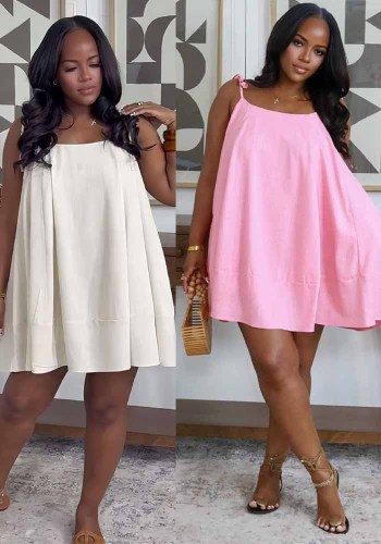 Women Summer African Spaghetti Strap Solid Dress