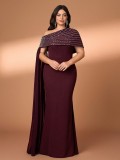 Plus Size Women One Shoulder Beaded Dress Two Piece Set
