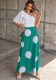 Women One Shoulder Short Sleeve Color Block Polka Dot Holidays Maxi Dress