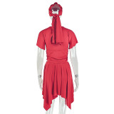 Women Solid V-Neck Top and Skirt Two Piece Set