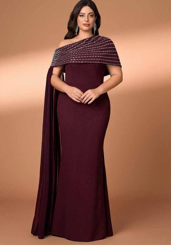 Plus Size Women One Shoulder Beaded Dress Two Piece Set