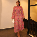Women Elegant Round Neck Multi-Color Dress