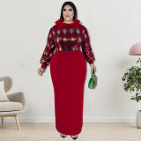 Plus Size Women Sequin Furry Collar Long Sleeve Dress