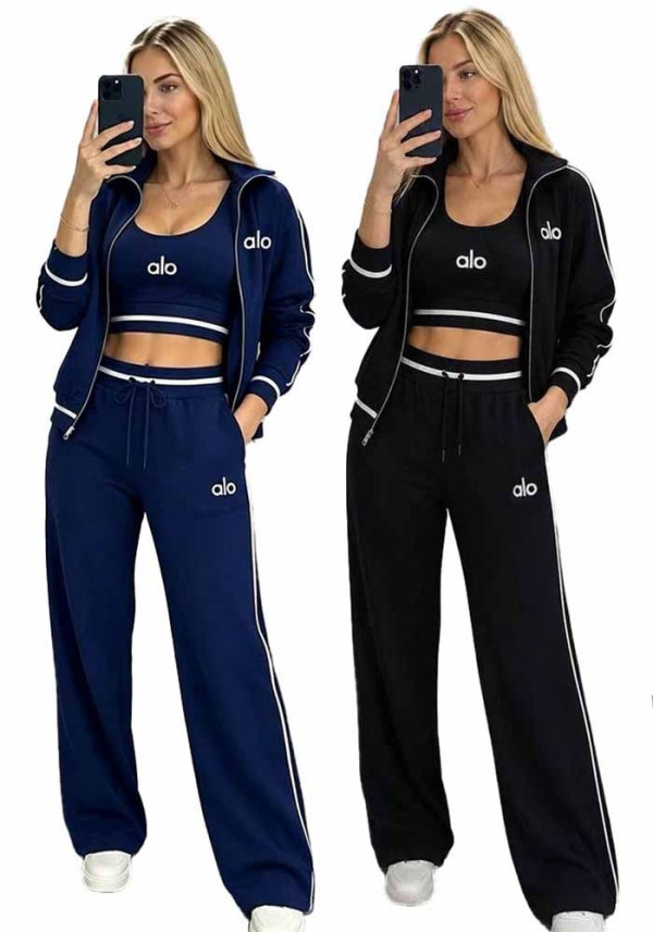 Women Fall Winter Casual Cotton Tops and Pant Three Piece Set
