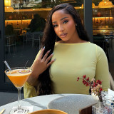 Women Solid Stretchy Round Neck Long Sleeve Crop Top and Pant Two Piece Set