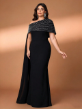 Plus Size Women One Shoulder Beaded Dress Two Piece Set