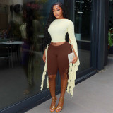 Women Solid Stretchy Round Neck Long Sleeve Crop Top and Pant Two Piece Set