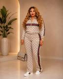 Women Stand Collar Long Sleeve Top and Wide Leg Pant Casual Two Piece Set