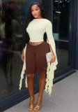 Women Solid Stretchy Round Neck Long Sleeve Crop Top and Pant Two Piece Set