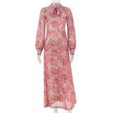 Women Elegant Round Neck Multi-Color Dress