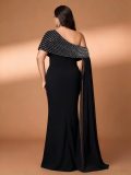 Plus Size Women One Shoulder Beaded Dress Two Piece Set