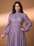 Plus Size Women Spring Summer Long Sleeve Beaded Applique Elegant Maxi Dress