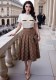 Women Round Neck Embroidered Short Sleeve T-Shirt and Pleated Midi Skirt Two Piece Set
