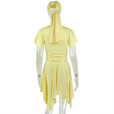 Women Solid V-Neck Top and Skirt Two Piece Set